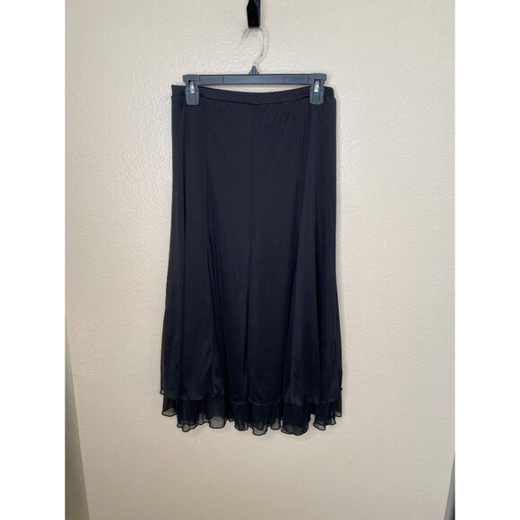 Connected Apparel Womens Black Midi Skirt Ruffled Hem Flowy Small Polyester - Picture 1 of 7